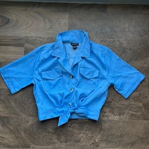 Blue cropped button down shirt